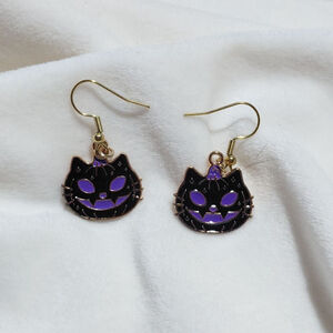 Women's Unbranded Black Purple Halloween Cat Pumpkin Dangle Earrings One Size